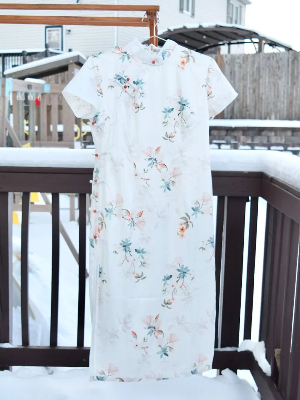 White Orange Flora Qipao Long Dress - Chinese Traditional Cheongsam